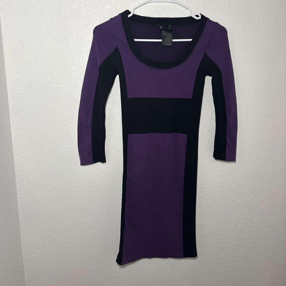 BEBE Purple and Black Colorblock Scoop Neck Dress - Picture 4 of 4